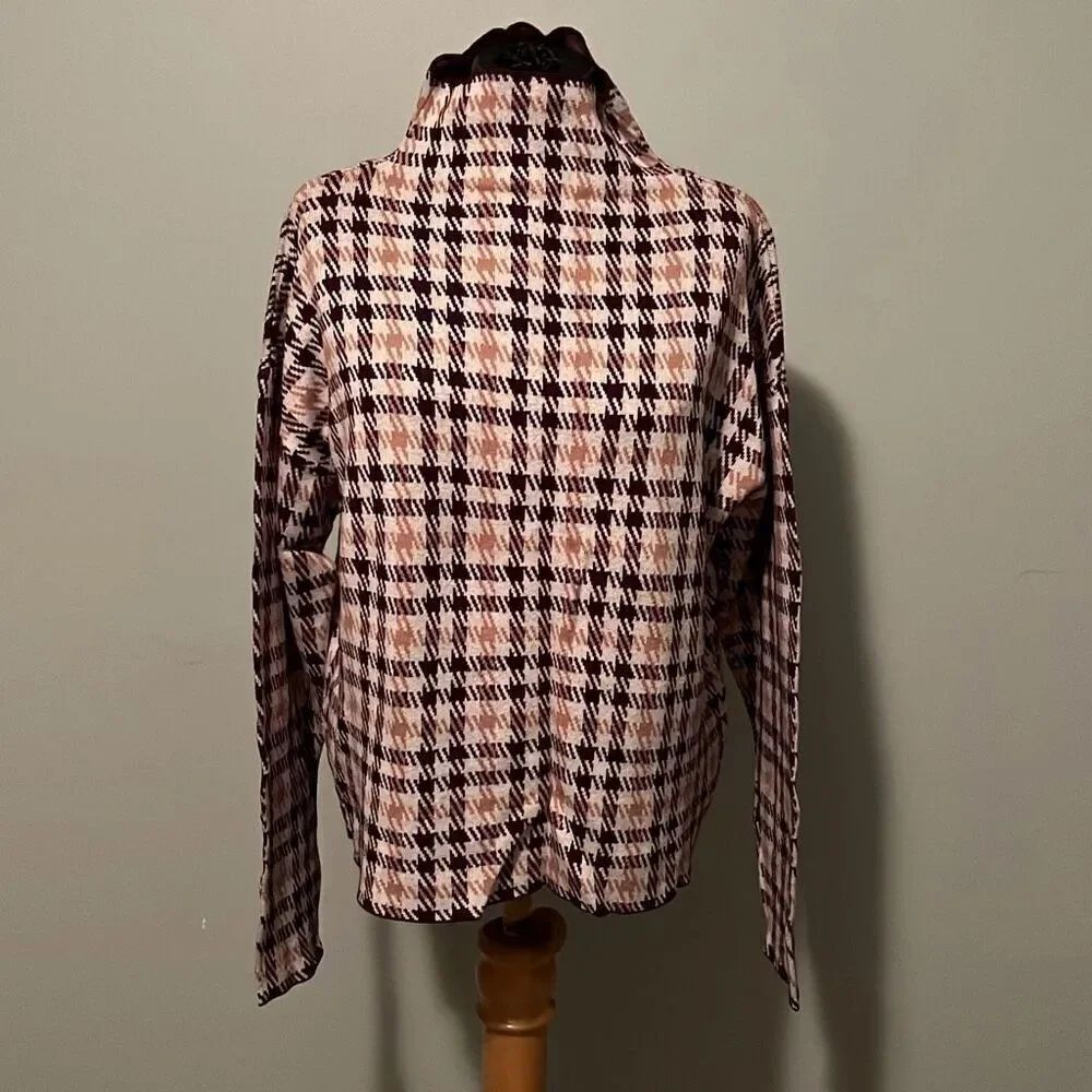 Ann Taylor Factory Women's Mauve Beige Houndstooth Mock Neck Knit Sweater
